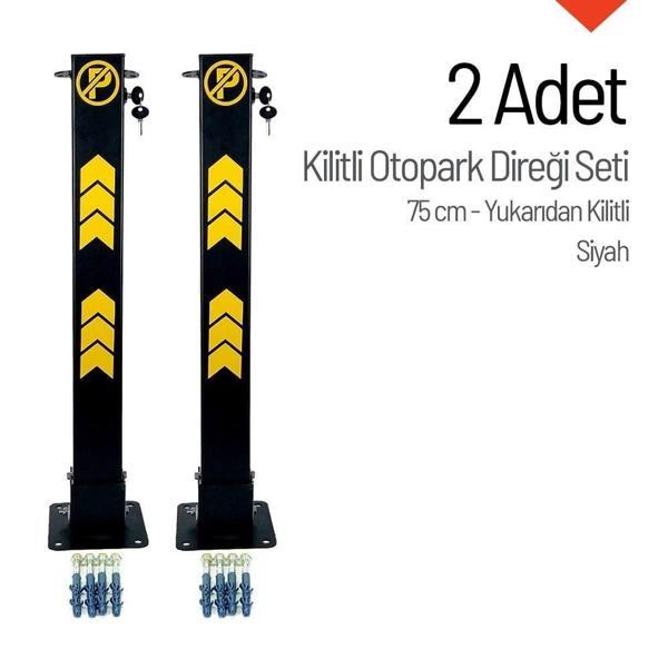 75 cm Yukarıdan Kilitli Otopark Direği – 2'li Park Bariyeri Seti - Image 1