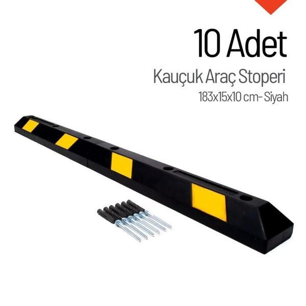 Kauçuk Araç Stoperi – 183x15x10 cm | 10'lu Dayanıklı Otopark Seti - Image 1