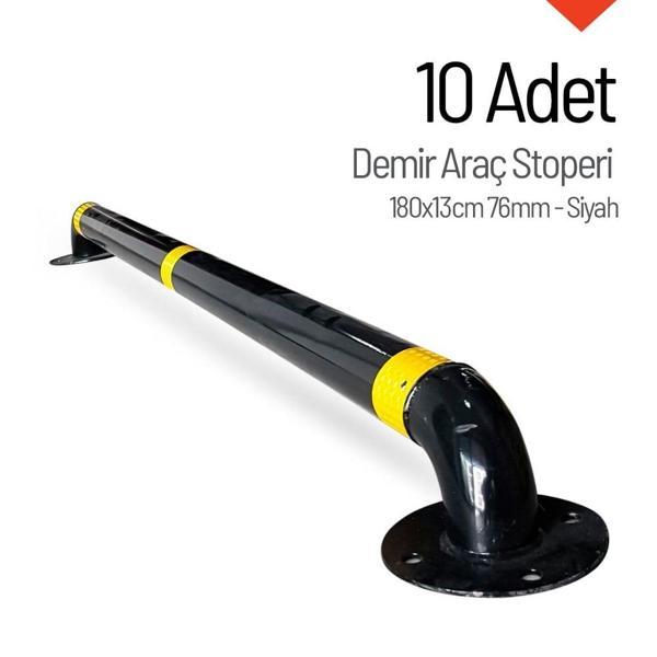 10'lu Set Siyah Demir Otopark Stoperi – 180x13 cm - Image 1