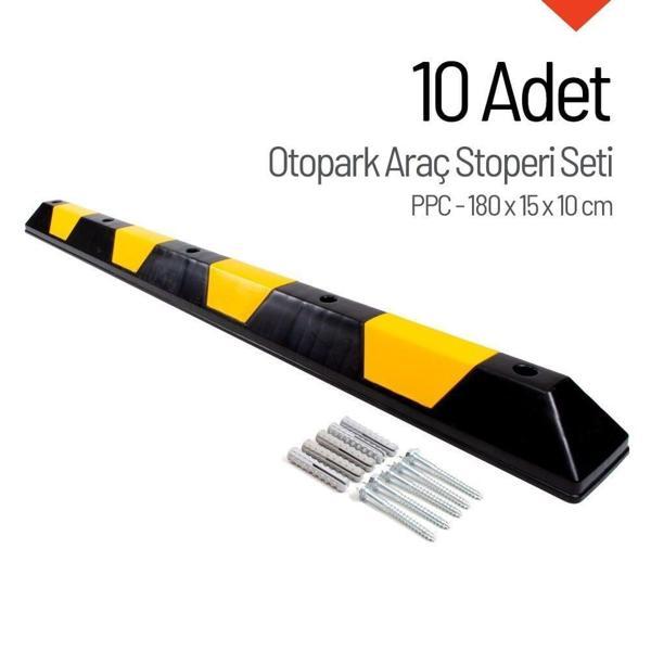 PPC Araç Stoperi Seti – 180x15x10 cm (10 Adet) | Dayanıklı ve Hafif Otopark Bariyeri - Image 1