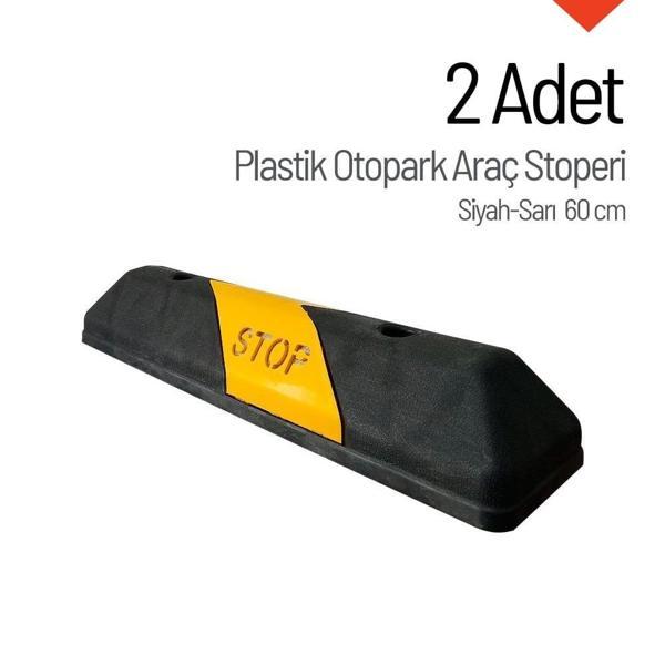 2'li Set Plastik Oto Park Araç Stoperi – 60 cm Siyah-Sarı Kompakt Model - Image 1