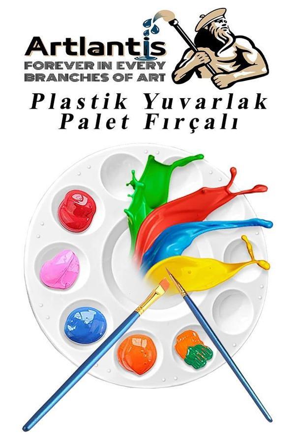Yuvarlak Resim Paleti Fırçalı 1 Paket 10 Hazneli Boya Paleti Sanatsal Boyalar İçin Palet Akrilik Boya Yağlı Boya Guaj Bo - Image 1