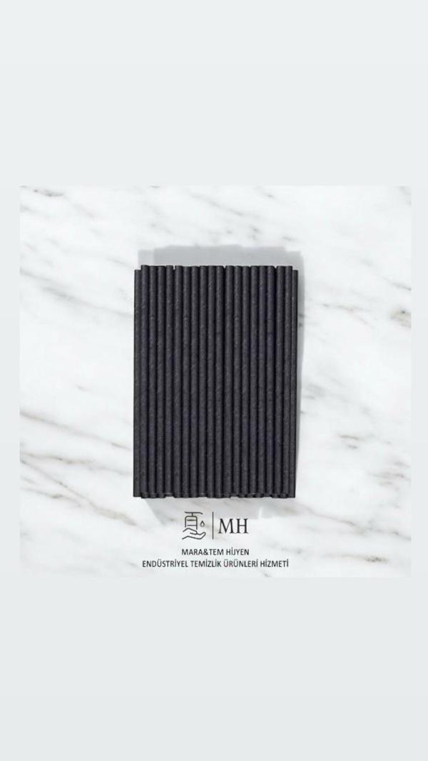 Siyah Kağıt Pipet 6mm x 19,7cm (100 Adet) - Image 1