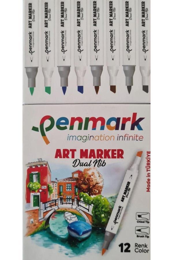 Penmark Markers Art Brush Çift Uçlu Kalem 12 Renk Set Hs-9000-12 - Image 1