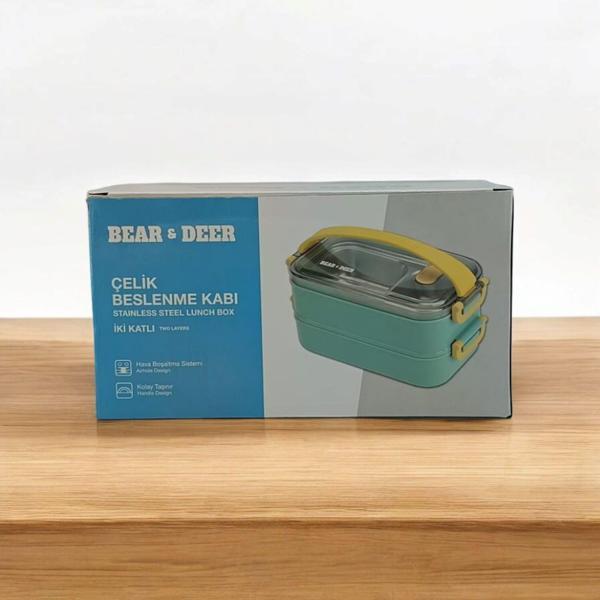 B&D Beslenme Kabı Launch Box İki Katlı İki Bölmeli Çelik bes011 (Karışık Renklerde 1 Adet) - Image 1