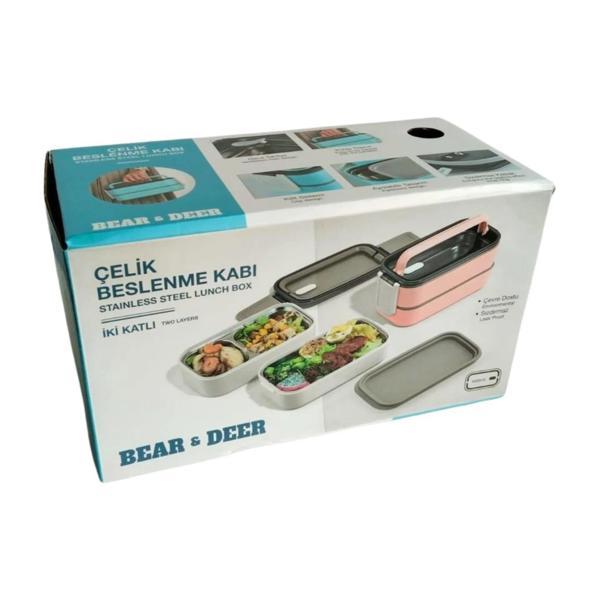 B&D Beslenme Kabı Launch Box İki Katlı Çelik Jy-Lb8 (Karışık Renklerde 1 Adet) - Image 1