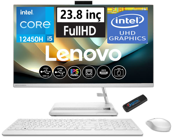 Lenovo Ideacentre 3 Intel Core I5 12450H 8gb 512GB SSD Freedos 23.8 IPS All In One Bilgisayar AIOF0GH01GBTR02+ZETTAUSBBELLEK - Image 1