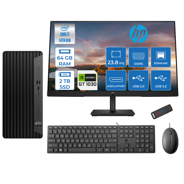Hp Pro Tower 400 G9 Intel Core I7 14700 64GB Ddr5 2tb SSD 23.8" Fhd Freedos Nvidia GT1030-4GB Masaüstü Bilgisayar 235V5M2ESGT1030F29 + Zetta USB Bellek - Image 1