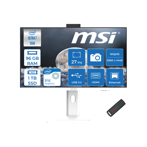 Msı Modern Aı Ultra 7 155H 96GB Ddr5 1tb SSD Intel® Graphics 27" Wqhd Windows 11 Pro Yapay Zeka Destekli All In One Bilgisayar AM273QPP16 + Zettausbbellek - Image 1