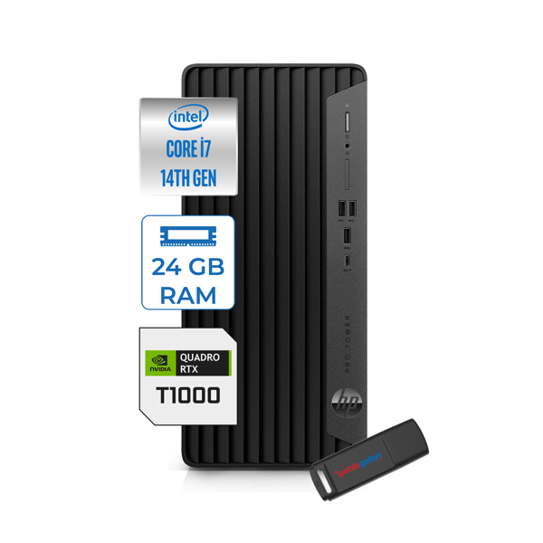 Hp Pro Tower 400 G9 Intel Core I7 14700 24GB Ddr5 1tb SSD Freedos Quadro T1000-4GB Masaüstü Bilgisayar 5V5M2EST1000U13 + Zetta USB Bellek - Image 1