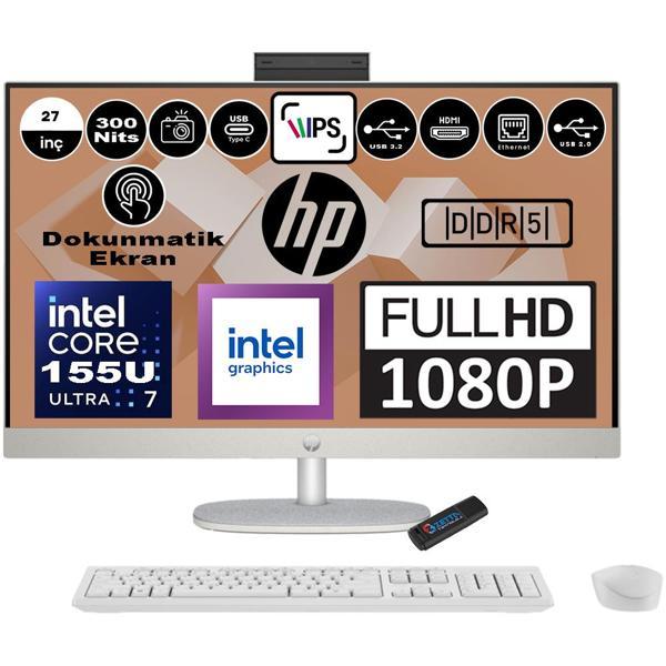 Hp 27-CR1021NT Intel Core Ultra 7 155U 96GB Ddr5 4tb SSD Windows 11 Home Intel® Aı Boost 27 Inç Dokunmatik IPS Fullhd All In One Bilgisayar 9W334EAH24+ Zetta Flash Bellek - Image 1