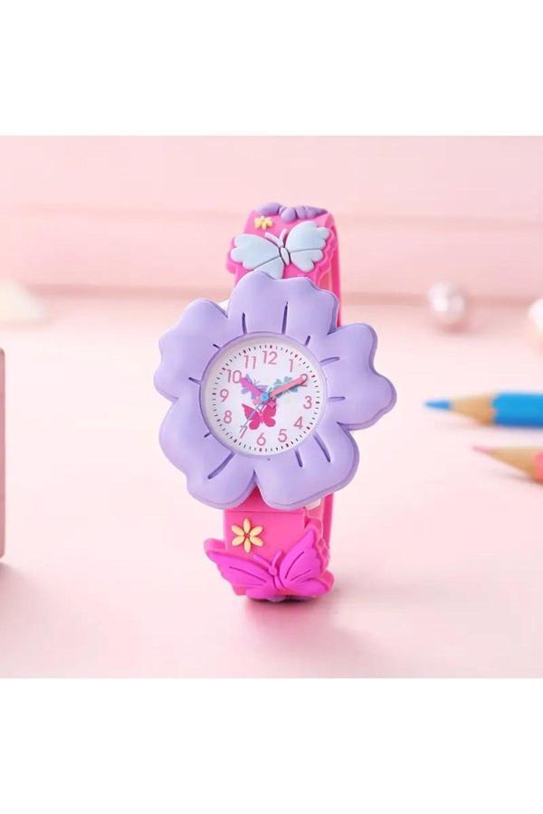 Serares Mor Renkli Çiçek Figürlü, Pembe Renk Kız Çocuk Kol Saati - Image 1