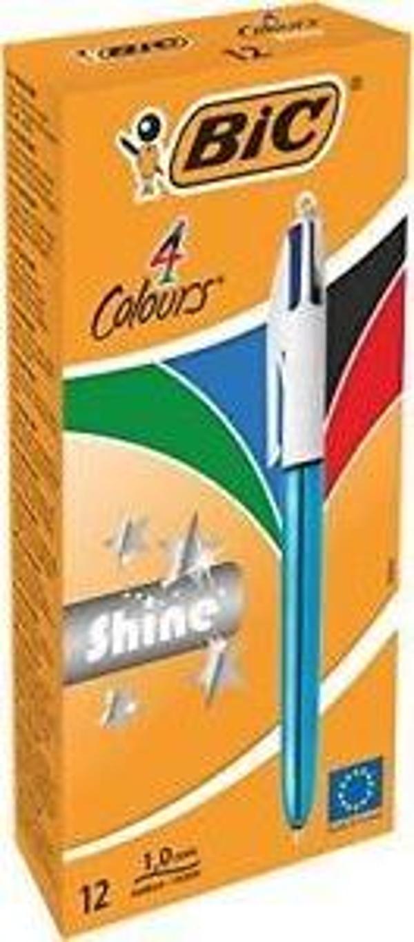 Bic 949896 Tükenmez Kalem Shine 4 Colours Mavi Gövde 12 Li (1 Paket 12 Adet) - Image 1