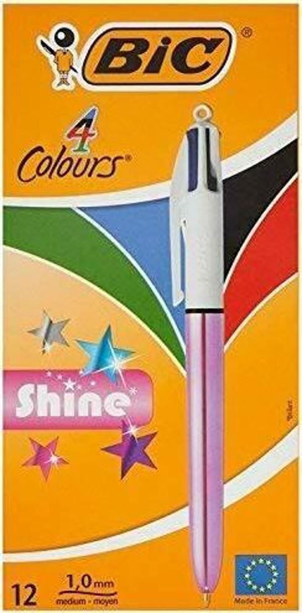 Bic 951352 Tükenmez Kalem Shine 4 Colours Pembe Gövde 12 Li (1 Paket 12 Adet) - Image 1