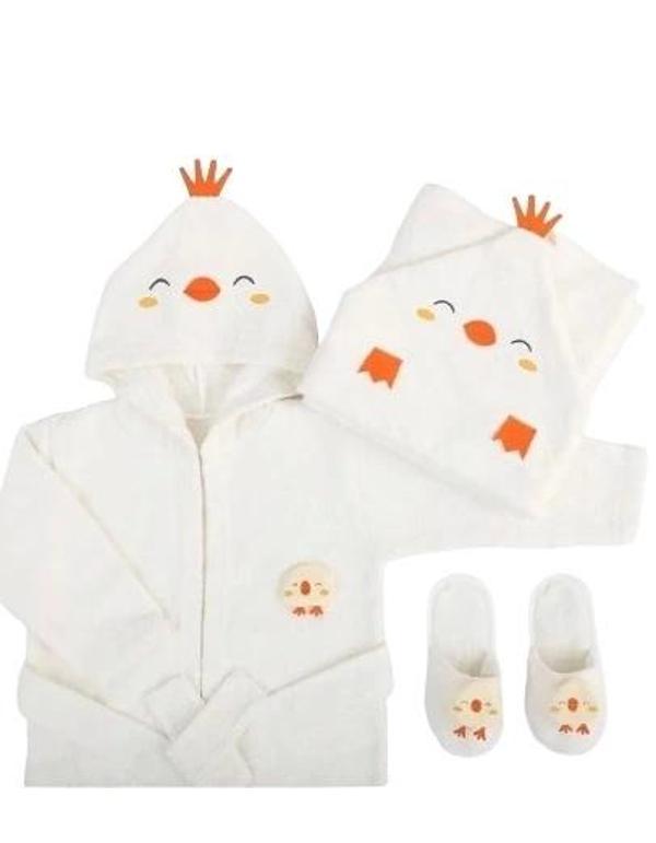 Bebitof Baby Civcivli Bornoz Seti 30038 Ekru - Image 1
