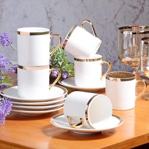 Kosova Byz-006 New Bone China 6'lı Kahve Fincan Seti Full Yaldızlı - Image 1