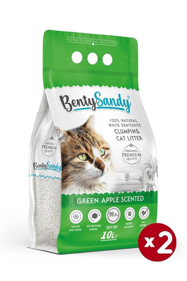 Yeşil Elma Kokulu Topaklanan Ince Taneli Kedi Kumu 10lx2 - Image 1