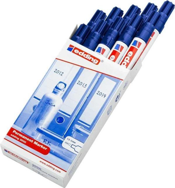 Edding 3000 Markör Permanent Kalemi 1.5-3 Mm Mavi Yuvarlak Uçlu (10 Lu Paket) - Image 1