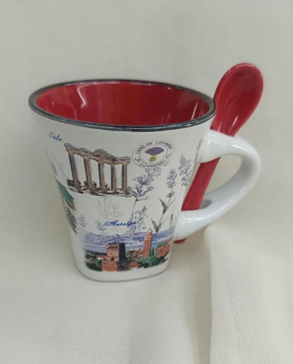 Bardak Kupa Seramik Kulplu 100 ml Yöresel Meşrubat Su Kahve Bardağı Antalya Görselli - Image 1