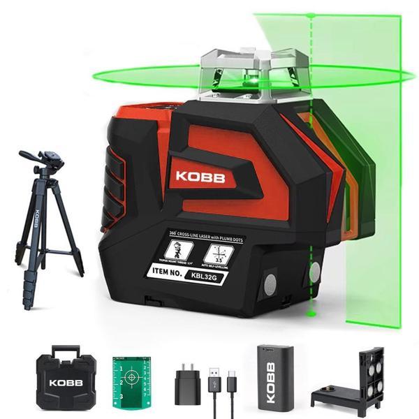 KOBB KBL32GTP Profesyonel Li-ion Yatay 360° ve Dikey Otomatik Hizalamalı Yeşil Nokta Şakül ve Çapraz Çizgi Lazer+Tripod - Image 1