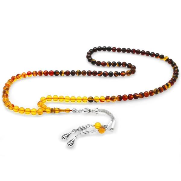 Kararmaz Metal Su Damlası Püsküllü Küre Kesim Süzme Bala Siyah Renk Ateş Kehribar 99 Taneli Namaz Tesbihi - Image 1