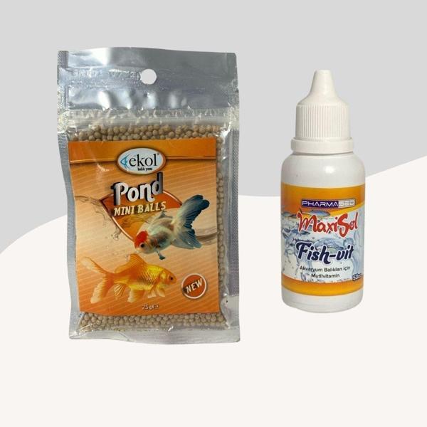 Ekol Pond Mini Balls Japon Balığı Yemi 25Gr + FishVit Multivitamin 50Cc - Image 1