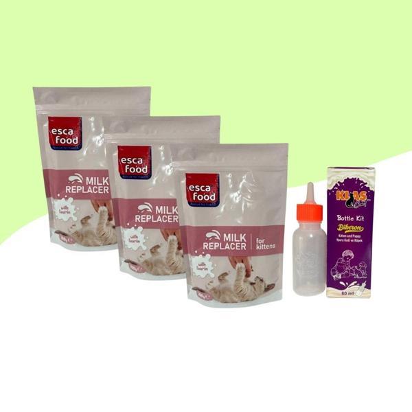 Yavru Kediler İçin Süt Tozu 200Gr 3 Adet + 60ML Biberon - Image 1