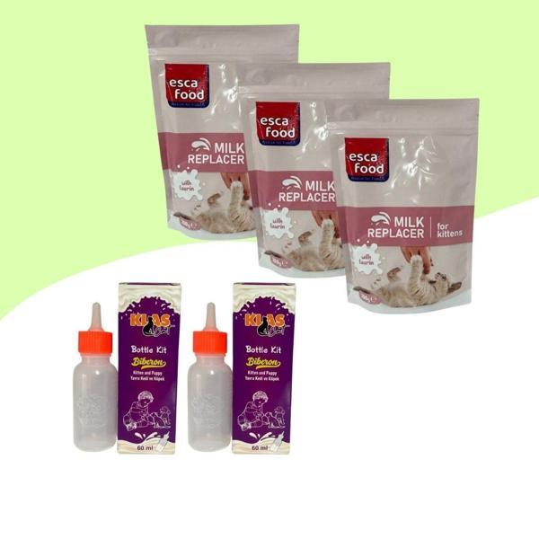 Yavru Kediler İçin Süt Tozu 200Gr 3 Adet + 60ML Biberon 2 Adet - Image 1