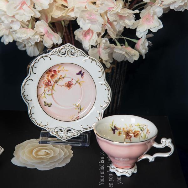 Kosova Zjn-02 Porselen 6'lı Fincan Takımı Ayaklı Flower Pembe - Image 1
