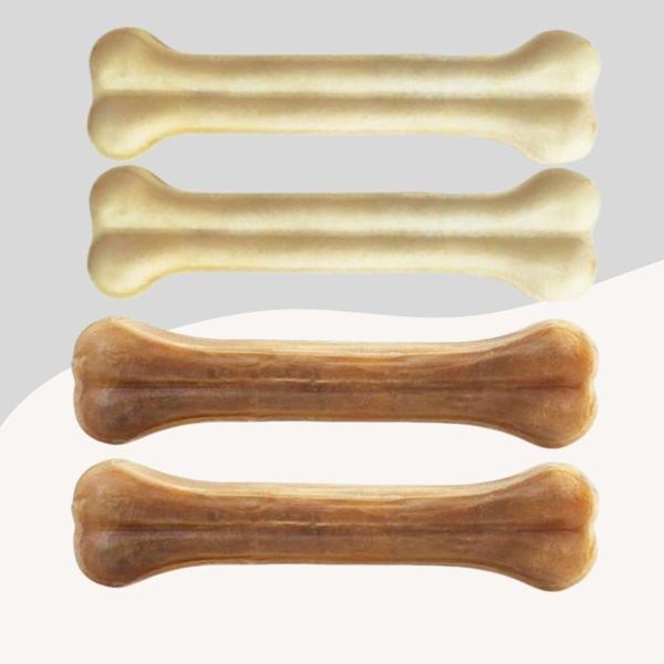 Köpekler İçin Naturel ve Beyaz Press Çiğneme Kemiği 15Cm 4lü Paket - Image 1