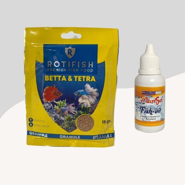 Rotifish Betta Tetra Granül Yem 15Gr + Fish Vit Balık Vitamini 50cc - Image 1