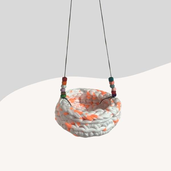 Muhabbet Kuşları için Hamak Salıncak Desenli Beyaz-Turuncu 8cm - Image 1
