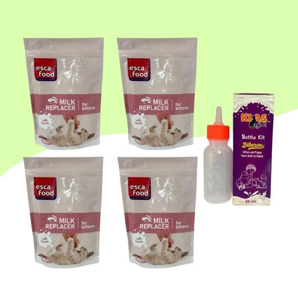 Yavru Kediler İçin Süt Tozu 200Gr 4 Adet + 60ML Biberon - Image 1