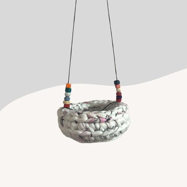 Muhabbet Kuşları için Hamak Salıncak Desenli Beyaz-Pembe 8cm - Image 1