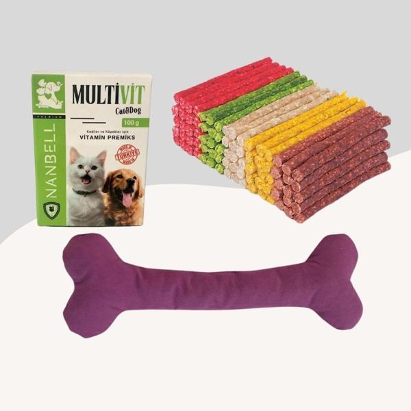 Renkli Munchy Ödül Çubuğu 500Gr + Multivitamin + Yumuşak Oyuncak Mor - Image 1