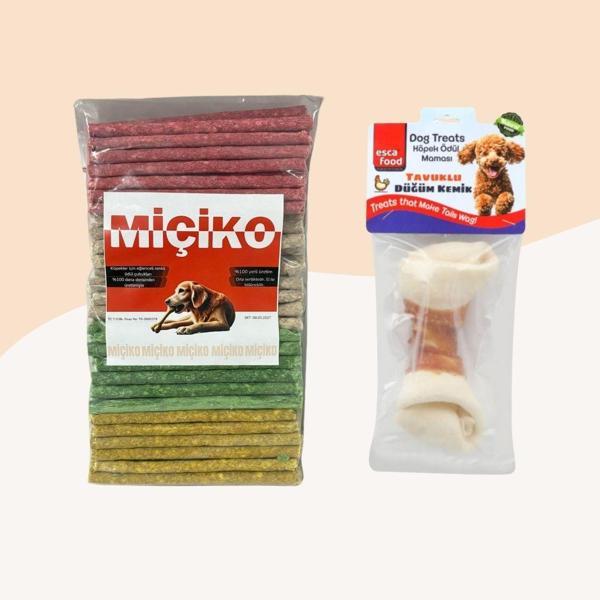 100Lü Renkli Munchy Köpek Ödülü + Tavuklu Düğüm Kemik 15,5Cm - Image 1