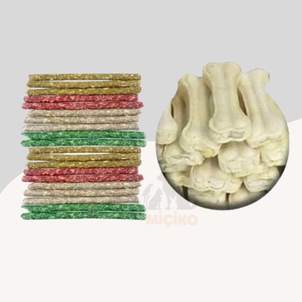 Köpekler İçin 20li Renkli Munchy + 5li 7Cm Beyaz Press Kemik - Image 1