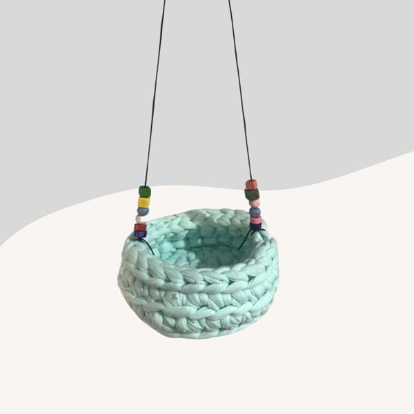 Muhabbet Kuşları için Hamak Salıncak Turkuaz Desenli 8cm - Image 1