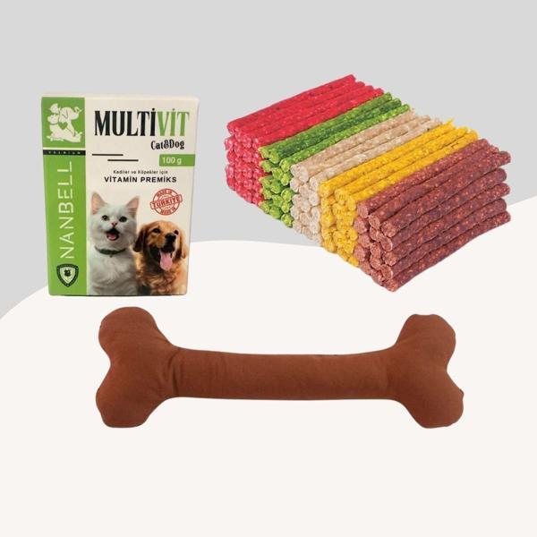 Renkli Munchy Ödül Çubuğu 500Gr + Multivitamin + Yumuşak Oyuncak Kahverengi - Image 1
