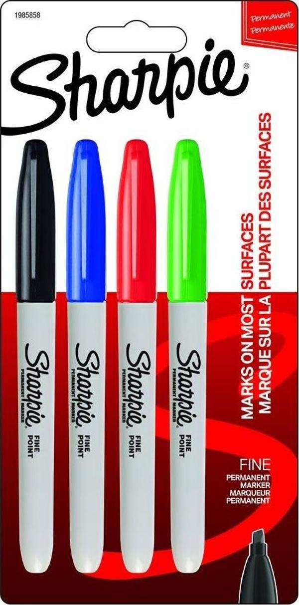 Sharpie 1985858 Fine Markör Permanent Kalem 4 Lü Standart Renkler 3501179858586 - Image 1