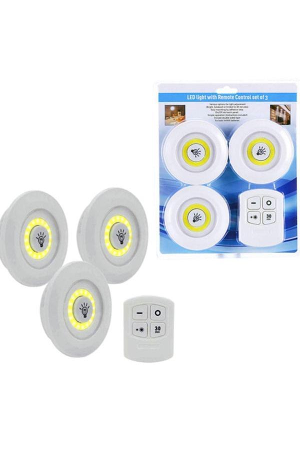 Pi İthalat 3Lü Uzaktan Kumandalı Yapışkanlı Kablosuz Led Spot Lambalar - Image 1
