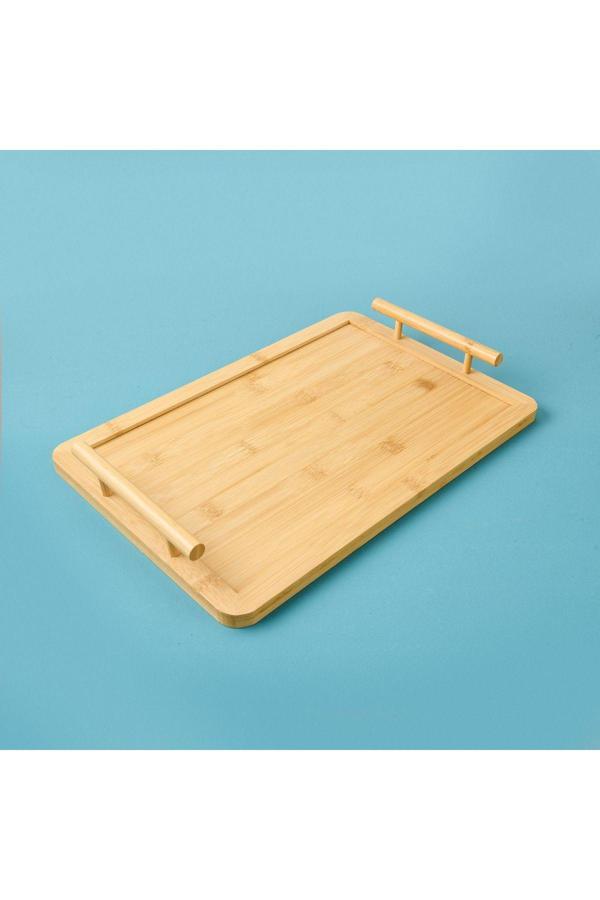 Dorry Home Kulplu Bambu Tepsi - Krem - 27X40 Cm - Image 1