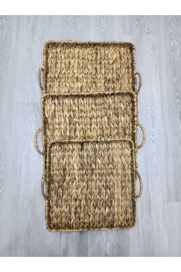 Evdekor Hasır Sunum Tepsi Kare 3Lü Set Çeyiz Paketi ( Hediyeli) - Image 1