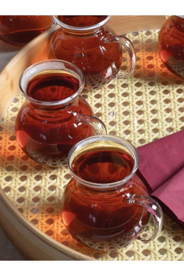 Evdekor 2'Li Borosilikat Cam Kulplu Çay Bardağı , Ateşe Temas Edebilen Çay Kupası Bardak - Image 1