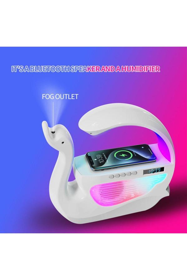 Kuğu Nemlendirici 6'sı 1 Arada RGB Işık Kablosuz Şarj Bluetooth Hoparlör - Image 1