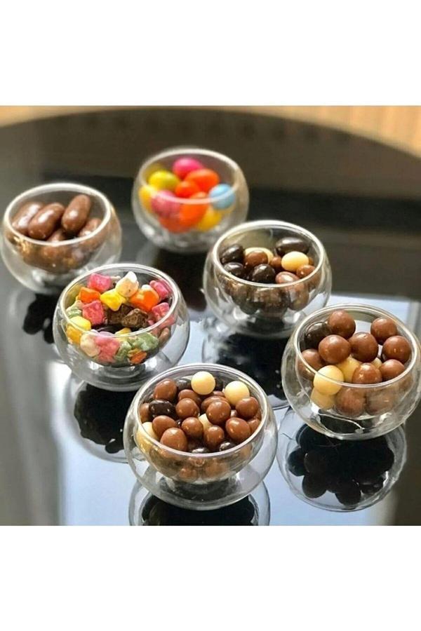 Evdekor 6'Lı Çift Cidarlı Cam Lokumluk Sosluk Çerezlik 12478 - Image 1