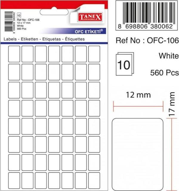 Tanex Ofc-106 Ofis Etiketi Poşetli 12X17 Mm Beyaz (10 Lu Paket) - Image 1