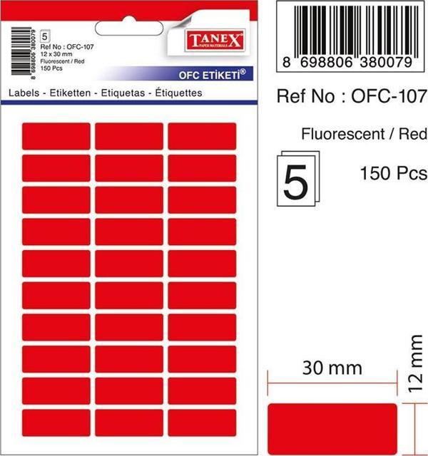 Tanex Ofc-107 Ofis Etiketi Poşetli 12X30 Mm Fosforlu Kırmızı (10 Lu Paket) - Image 1