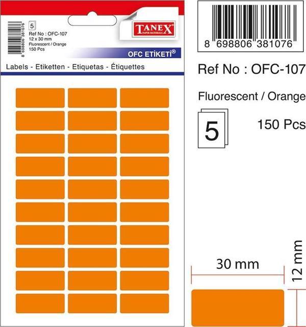 Tanex Ofc-107 Ofis Etiketi Poşetli 12X30 Mm Fosforlu Turuncu (10 Lu Paket) - Image 1