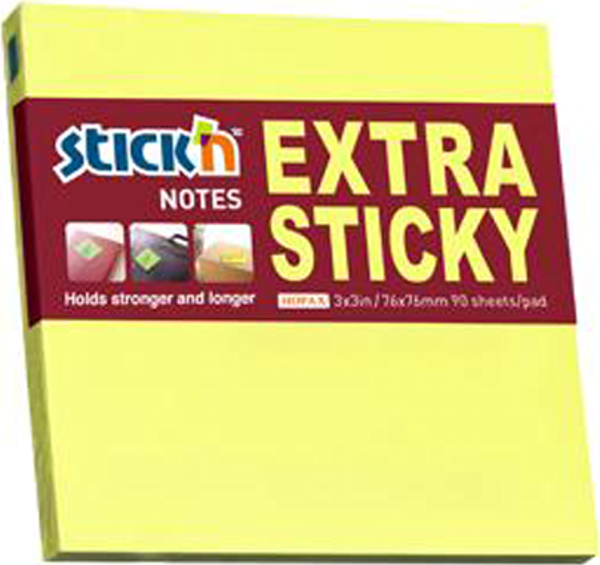Gıpta Hopax Stickn 21670 Extra Yapışkanlı Not Kağıdı Extra 90 Yaprak 76X76 Mm Neon Sarı (12 Koçan) - Image 1